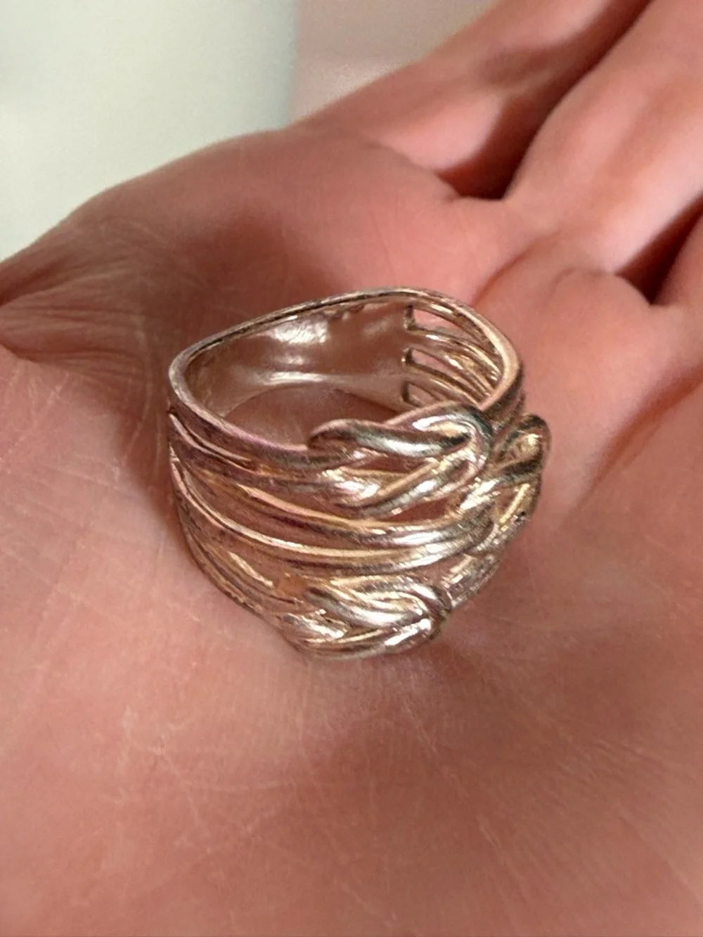 Vintage Sterling Silver Oversized Triple Love Knot Modernist Wide Band Ring Sz7